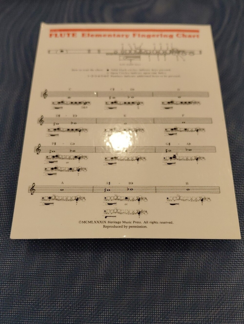 American Girl Flute Fingering Chart - White and Blue